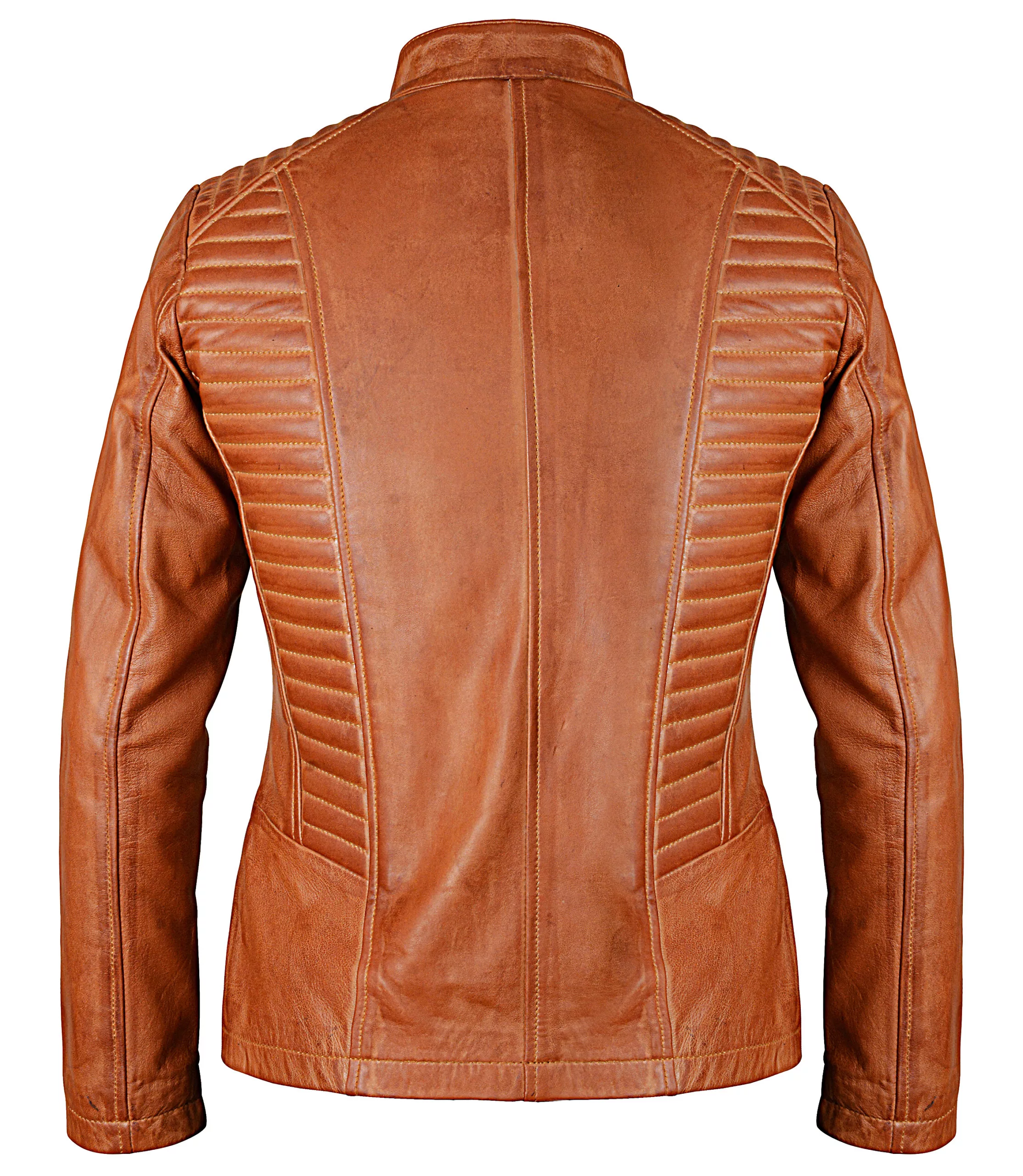 Perfect blend of comfort and edge—brown leather biker jacket for women